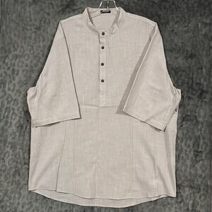 JMIERR  Men's 1/4 Button 100% Cotton Short Sleeve Shirt Cream White Size XL